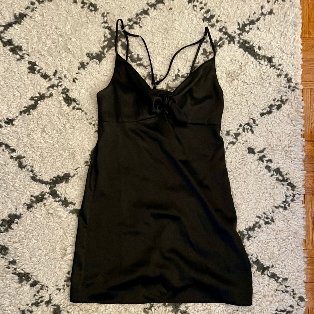 Black mini tie up slip dress